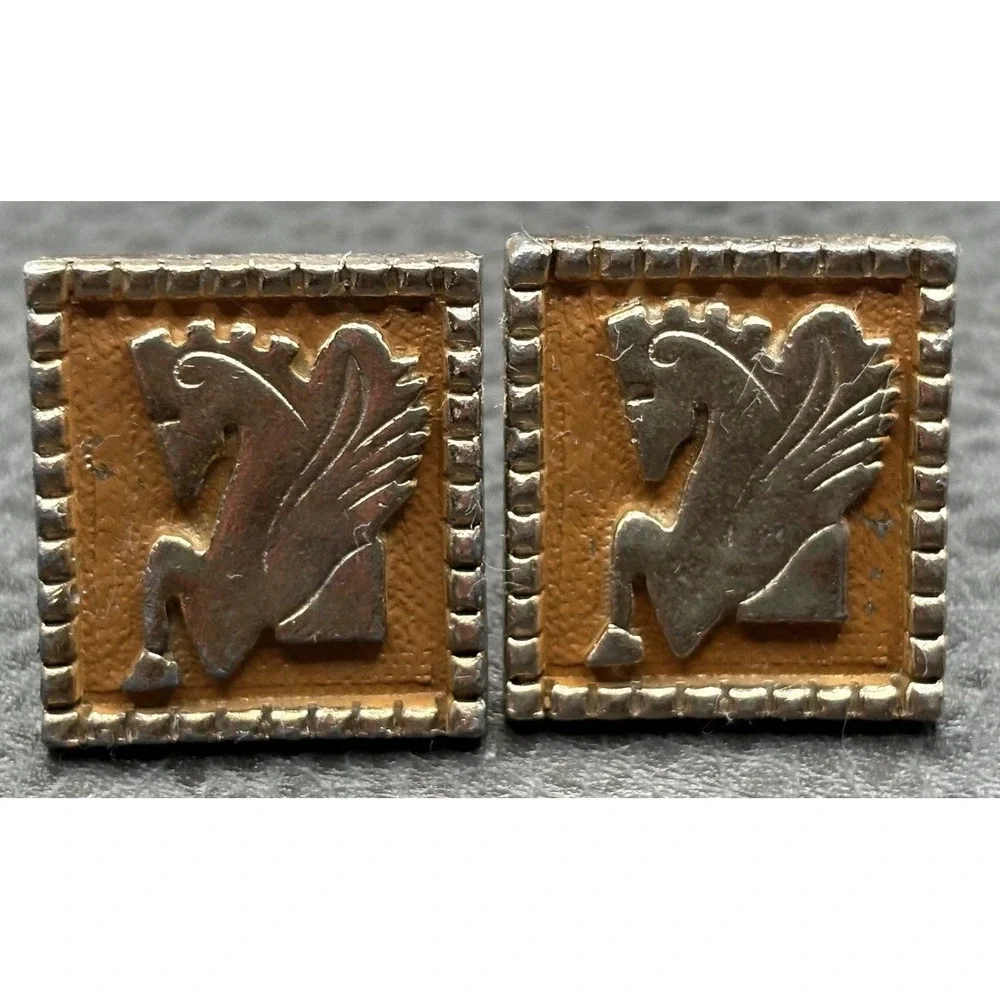 Vintage Horse Pegasus Equestrian Enamel Large Cufflinks Base Metal Gold Tone